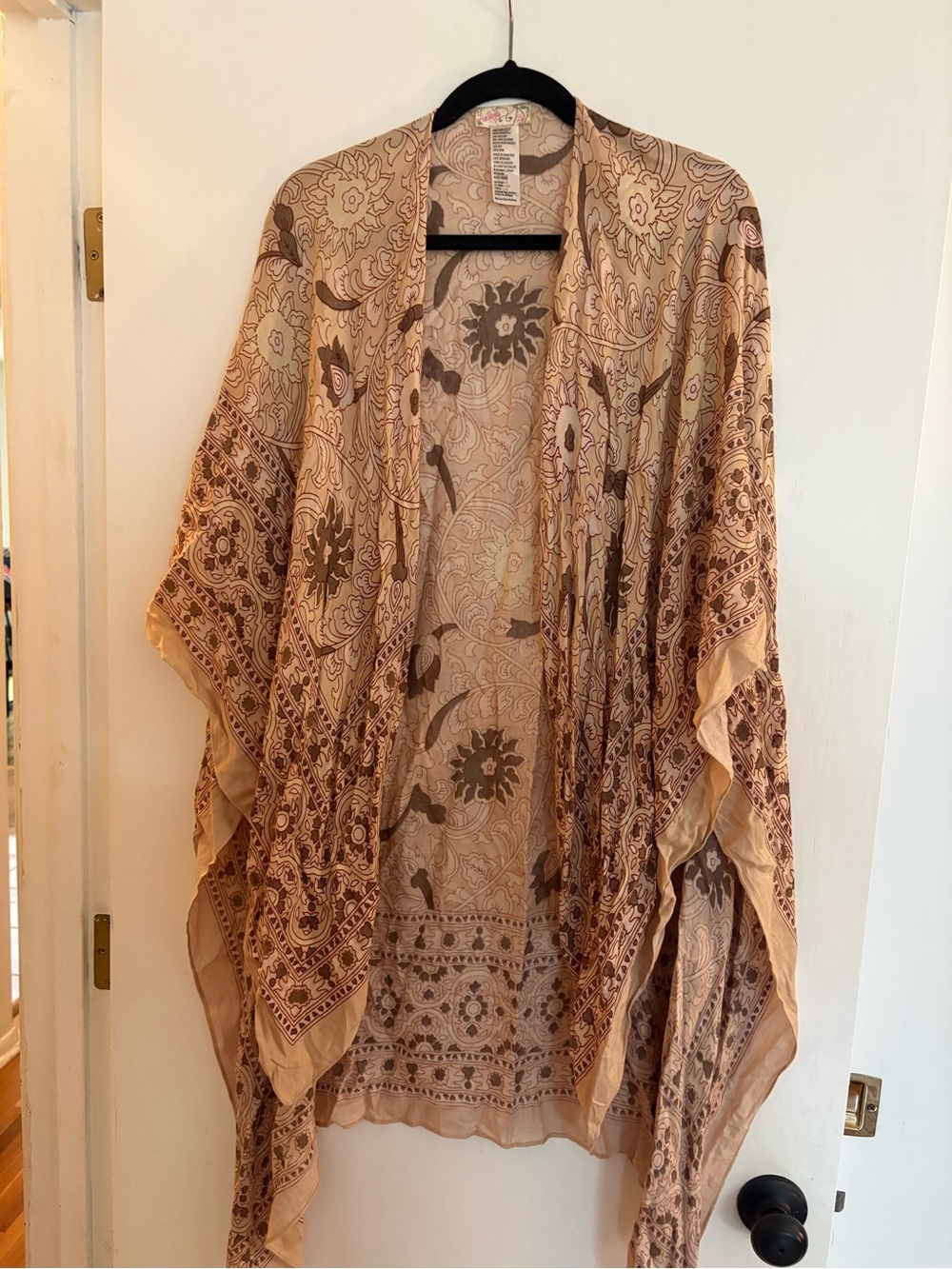 Free People Lightweight Floral Paisley Kimono in Beige and Brown